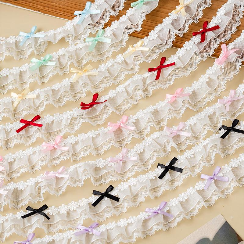1 ярд Кружевные края Ручная работа Двухслойное кружево Аксессуары для одежды Кружево с бантом-бабочкой Милая DIY Лента Отделка Лента 3,8 см шириной