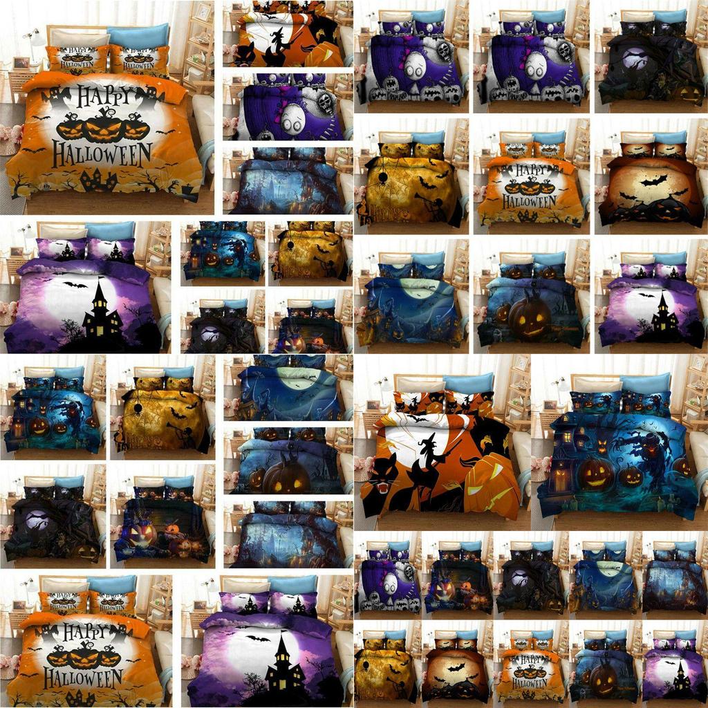 Причудливый Хэллоуинский 3D Мультяшный Комплект Постельного Белья С Очаровательными Узорами Ведьмы И Тыквы