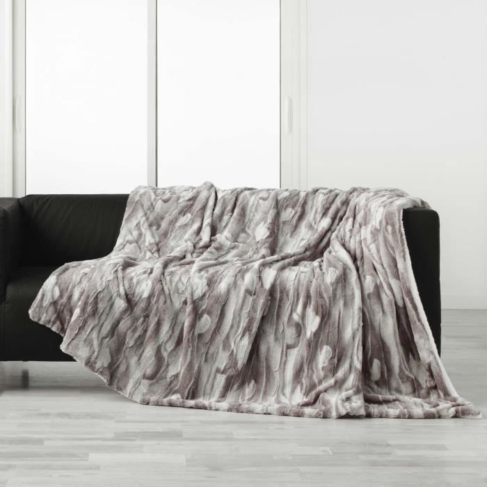 Plaid - Douc - 180 x 220 cm - Gris - Synthétique - Contemporain