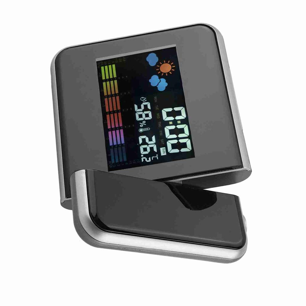 Цифровой светодиодный прогноз погоды проектор календарь влажность дисплей будильник(черный)