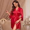Women Fashion Simulation Silk Robe Thin Sexy Bathrobe Solid Color Cardigan Pajamas