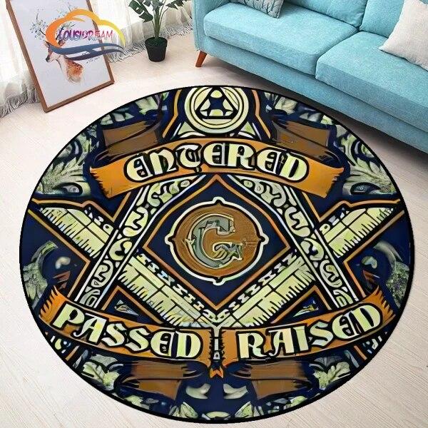 Masonic Round Carpet Freemasonry Non-slip Rug Freemason Living Room Large All Seeing Eye S Tea Table or Chair Mat