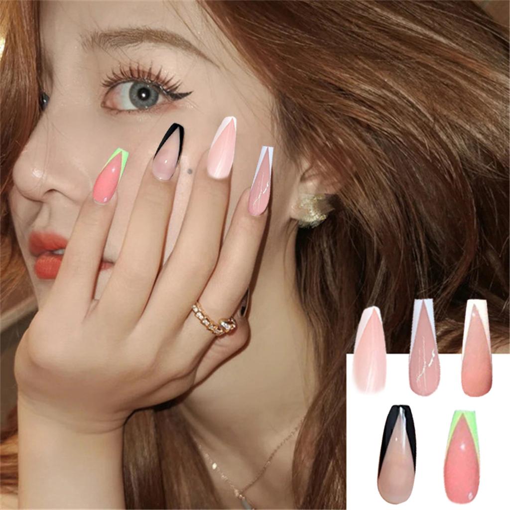 24 Pieces False Nails Glossy Coffin Long Fake Nails Set DIY  Manicure5ml