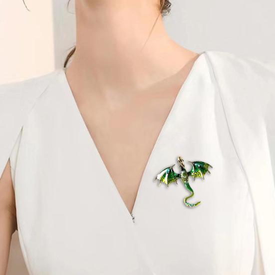 Vintage Oil-Dripping Flying Dragon Brooch Rhinestone Cartoon Enamel Animal Shape Hat