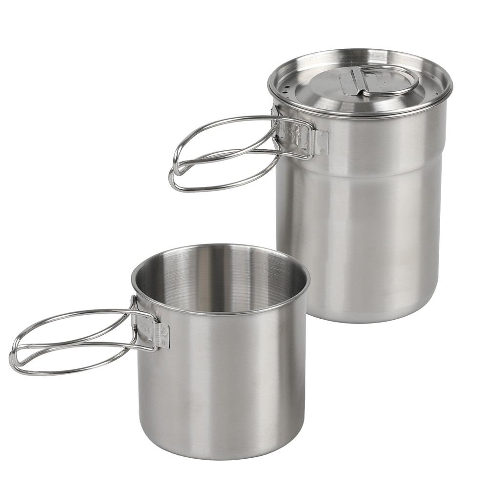 Stainless Steel Cookware Set Camping Cup Outdoor Portable Cooking Pot 2-3 People Camping Cookware