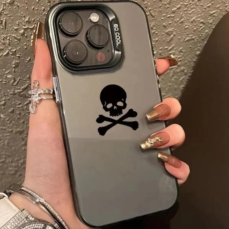 Black Skull Laser Silver Phone Case for Poco F6 F5 X5 M6 X6 Pro 5G Mi 14 13 12 12T 13T Pro 11 Lite 5G NE 14T Hard Cover