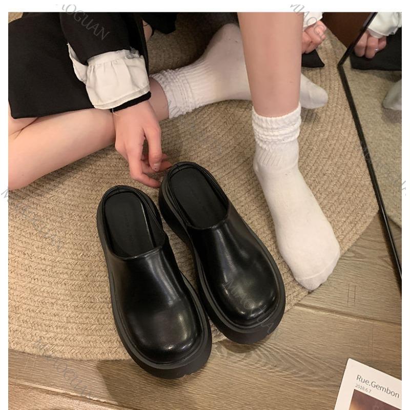 Модные шлепанцы на толстой подошве с увеличением высоты для женщин, весенне-осенние, для ношения на улице, на высоком каблуке, с закрытым носком, полушлепанцы, повседневные, коричневые, черные, мюли, шлепки