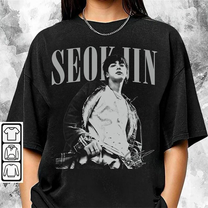 Летняя мода 2026 Модная футболка Винтажная рубашка Jin, Мерч Ким Сокджина Kpop, Ретро-футболка Jin 90-х, Подарки для фанатов Хип-хоп Уличная одежда Оверсайз футболка
