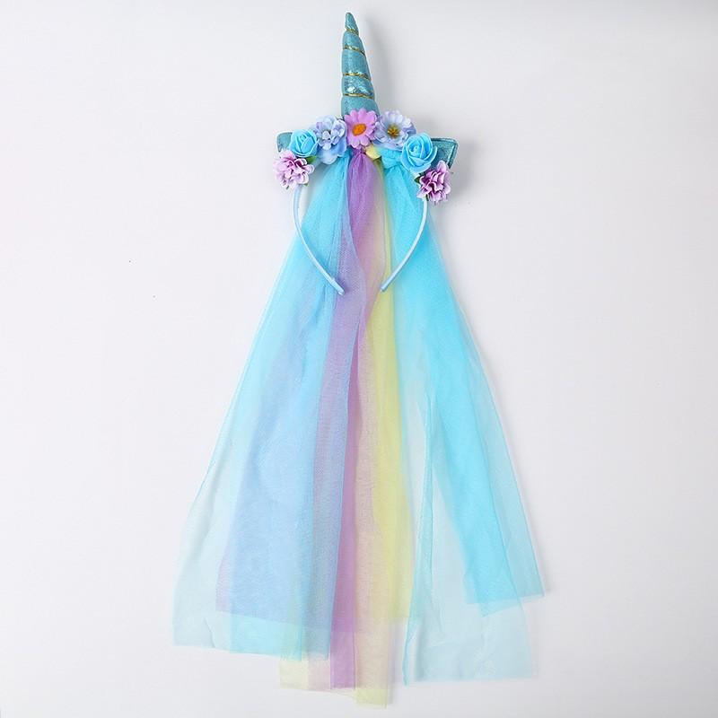 Детский ободок на голову с сеткой и единорогом, детский аксессуар, украшение для волос, обруч, красочный, милый головной убор, модное украшение для волос для вечеринки