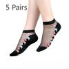 5 Pairs of Women's Summer Embroidered Non Slip Cotton Bottom Glass Silk Socks