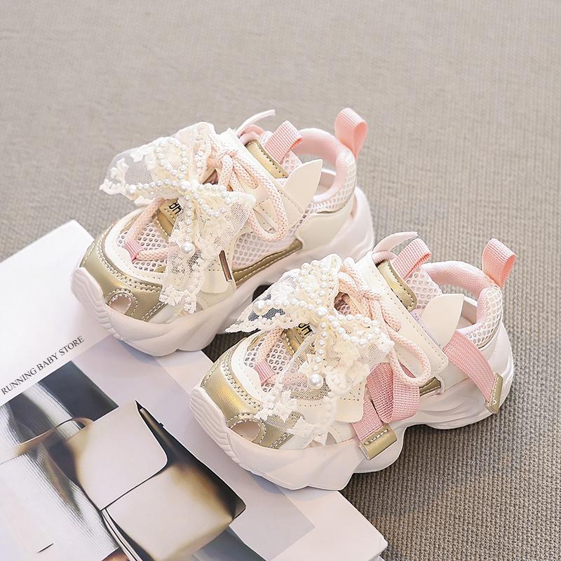Children's Shoes Hollow Out Chunky Sneaker for Kids Girls High quality Princess Summer Dad Sneakers with Nice Mesh Bowtie I04152