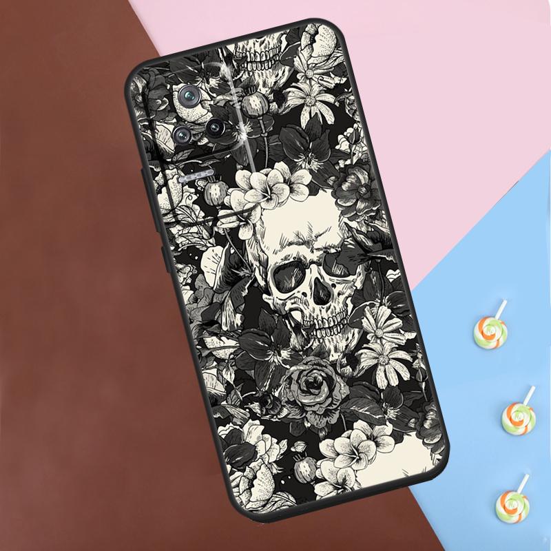 Чехол с готическим цветочным черепом для Xiaomi 13T 14 Pro 11T 12T 12 13 Lite POCO X6 X3 X4 X5 Pro F3 F5 M5s M6 Pro