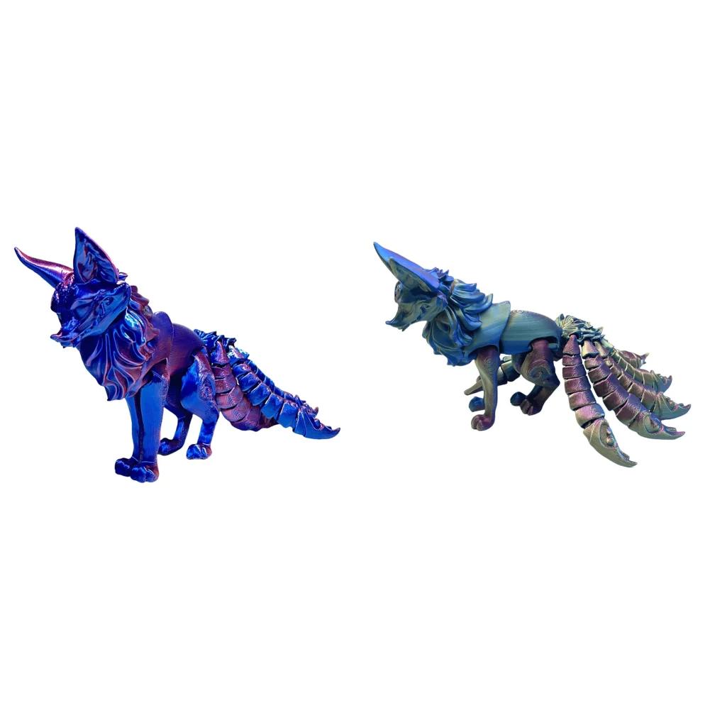 18см 3D-печатная многосуставная подвижная модель ручной работы, украшение для дома, игрушка-непоседа лиса, фигурки девятихвостой лисы, декор для стола