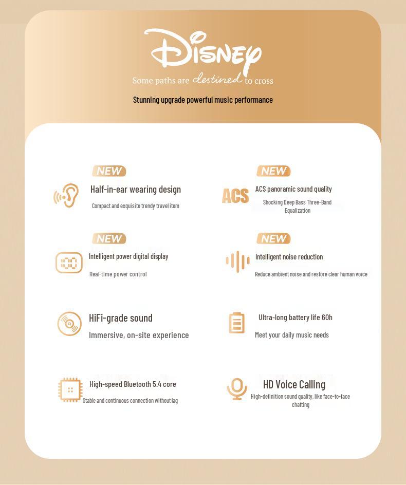 Беспроводные Bluetooth-наушники Disney K26 True Wireless с мультяшным дизайном и долгим временем работы от аккумулятора