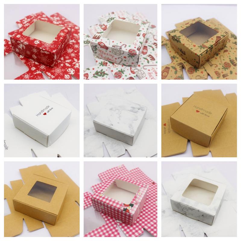 10 шт. 7,5x7,5x3 см Картонные подарочные коробки Крафт Бумага DIY Ручная Упаковка Для Рождественских Конфет Торта Подарков