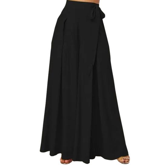 Women Skirt Pants Wide Leg Lace-up Bow High Waist Loose Solid Color A-Big Hem Deep Crotch Full Length Casual Dance Performance Culottes Long Trousers