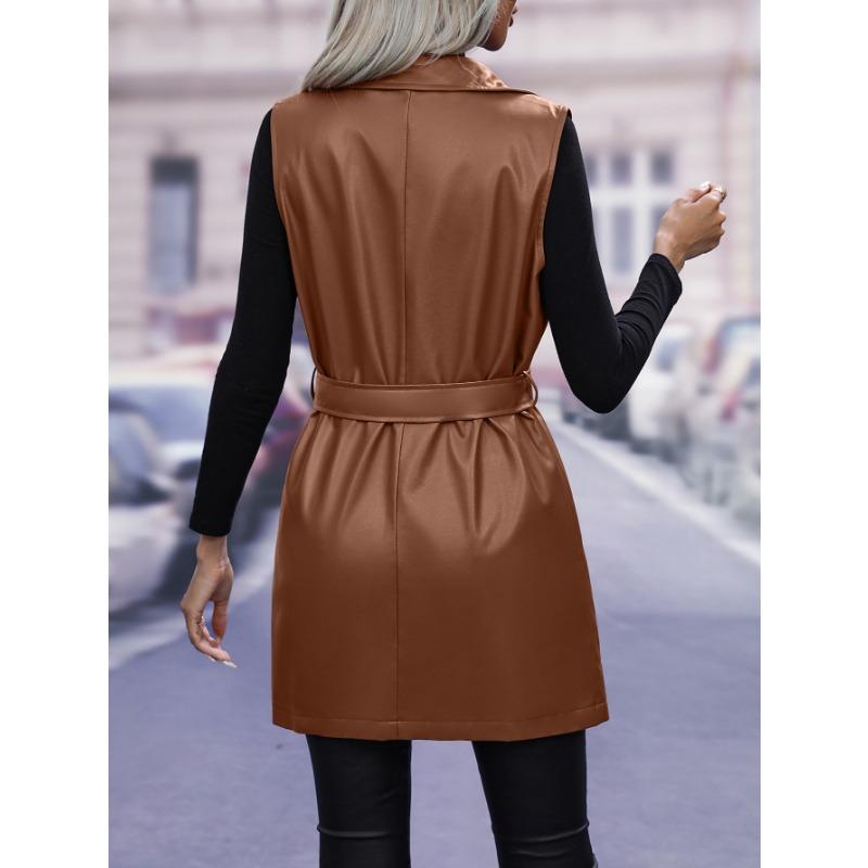 PU кожаный кардиган лямки жилет куртка женская осенняя лацкан темперамент жилет для поездок на работу куртка женская верхняя одежда изящная