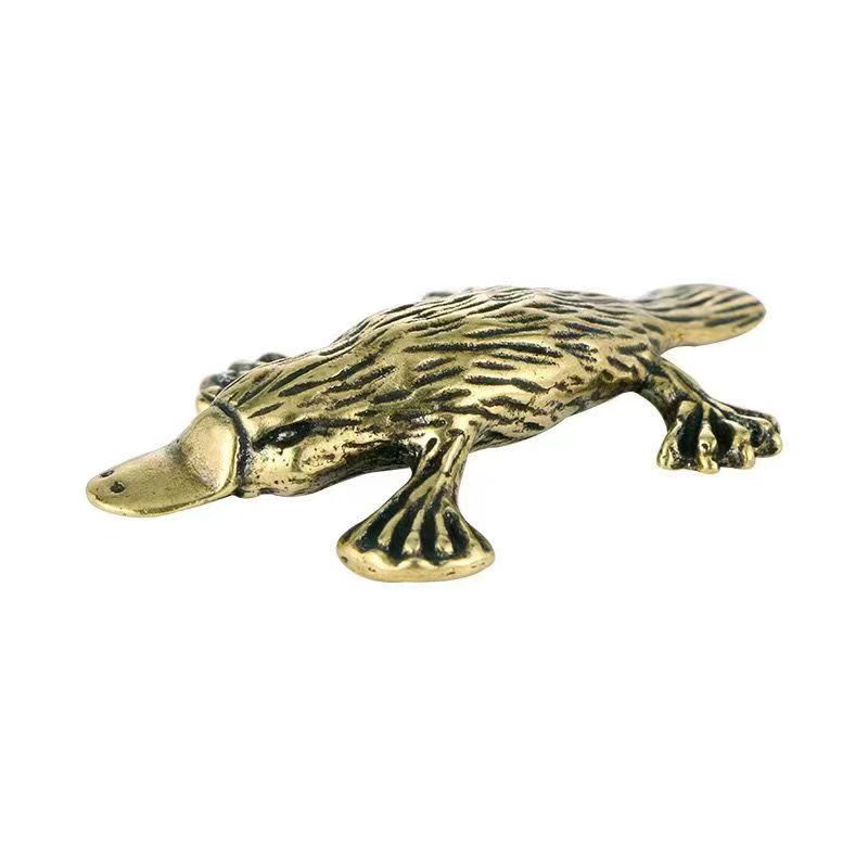 Retro Brass Platypus Ornament Solid Copper Duckbill Miniature Figurine Metal Tea Pet Feng Shui Collectible Model Home Decor