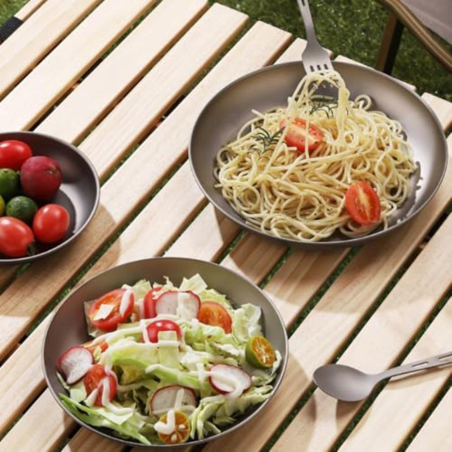 2 pcs Titanium Campg Plate Dishes, ch Ultralight Durable Titanium Dish Plate Cookware, Outdoor Stackable Servg Backpackg plates