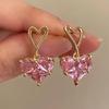 Gold Plated Pink Sapphire Heart Drop Earrings Fashion Women Daily Casual Party Earrings Jewelry