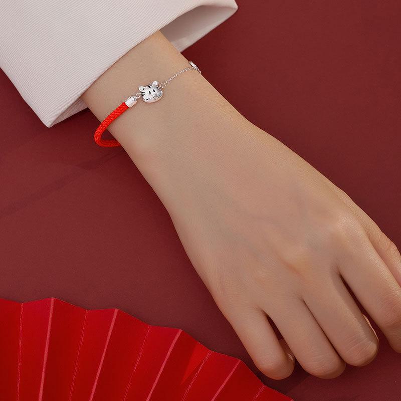 Banyan Tree S925 Silver Tiger Red String Bracelet - 2022 Zodiac Niche Design