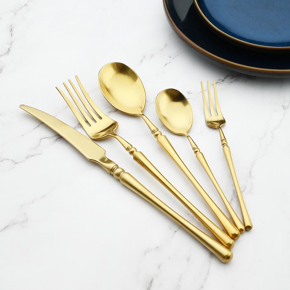 Золотые столовые приборы Набор столовой посуды Роскошные столовые приборы Наборы из стали 18/10 Качественная посуда Ножи Вилки Ложки Чайные ложки Вилки для кексов Обеденный набор