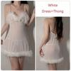 Soft Pajamas Women Sexy V Neck See-through Mesh Feather Ladies Suspender Nightgown Nightgown Uniform Set