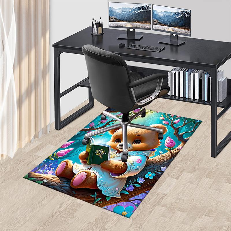 1pc Anime Teddy Bear Chair Mat - Cute Floral Design, Non-Slip Office Rug for Home Decor, Suitable for All Seasons, Perfect Gift Idea.H035