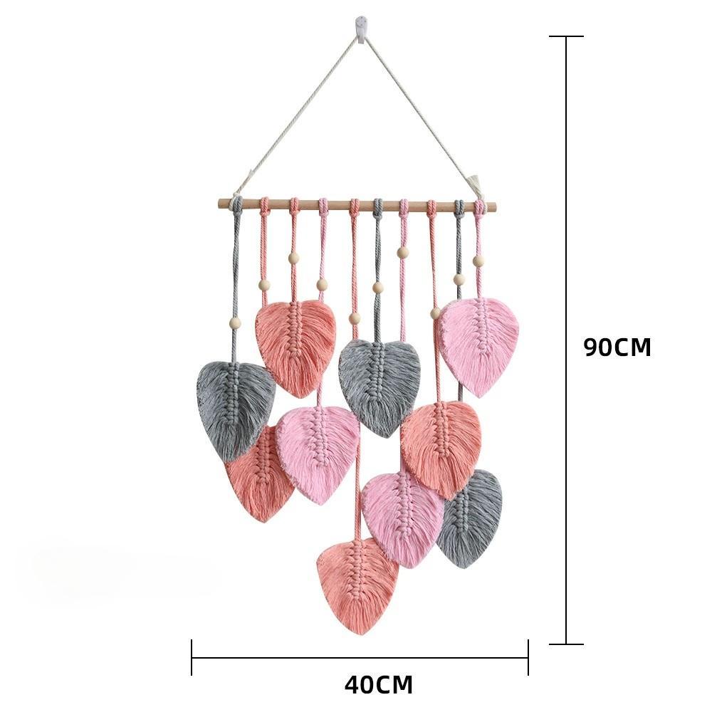 Macrame Wall Hanging Leaves Bohemian Wall Hanging Woven Tapestry Large Chic Woven Leaf Tassel Handmade Woven Wall Art for Bedroom Nursery Home 90x40cm