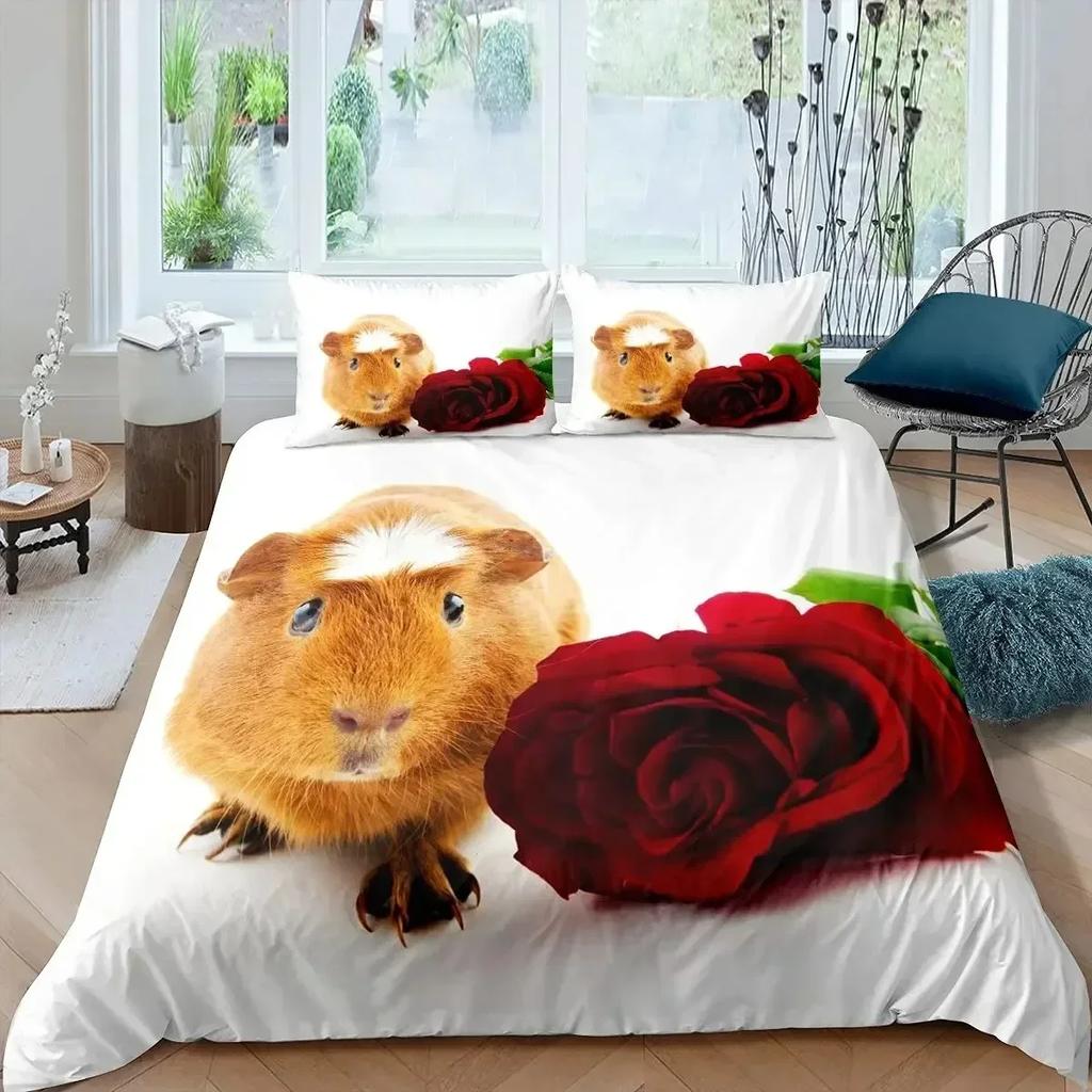 New Guinea Pig Bedding Set Cute Mouse 3D Duvet Cover Animal Comforter Cover for Kids Teen Soft Twin Polyester Quilt Cover