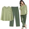 Cotton Blend Air Cotton Loose Fit Top and Bottom Pajamas Quilted Knit Casual Loungewear Long Sleeves Convenient Sleepwear XL [Yogwoo] Women's