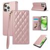 For iPhone 16 Pro Case RFID Blocking Wallet Stand Rhombus Leather Phone Cover with Wrist Strap