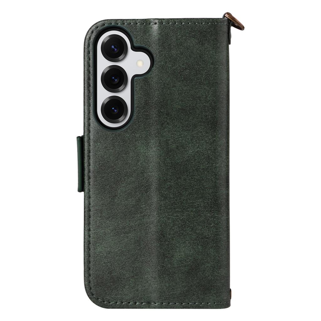 For Samsung Galaxy S25 Leather Case Magnetic Closure Wallet Stand Phone Cover with Crossbody Strap