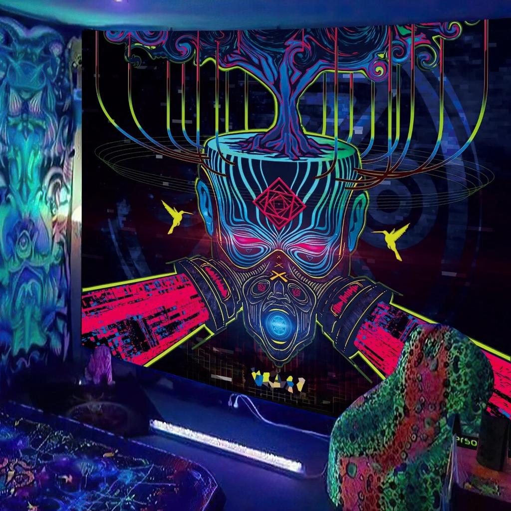 Черный световой гобелен, УФ-реактивный психоделический DJ, хиппи, настенное украшение, украшение для спальни, общежития, декор для отдельной комнаты