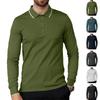 Men Collared Solid Long Sleeve Casual Business Polo Shirt