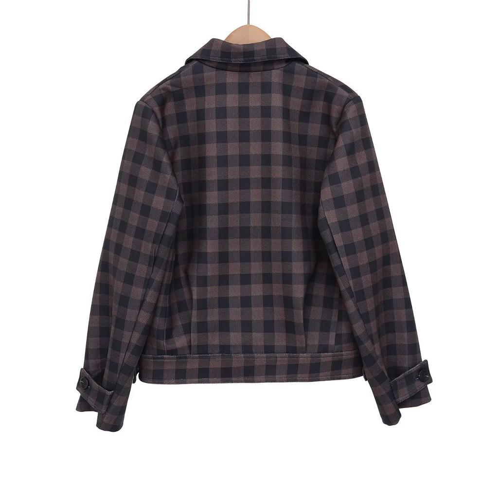 2026 spring new European and American cross-border women's clothing street fashion plaid double-breasted jacket w027 1199