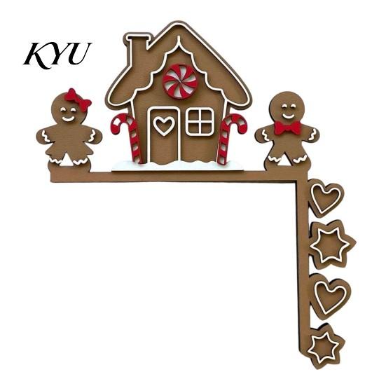 Gingerbread House Decor Christmas Wooden Door Corner Sign, L Shaped Festive Hanging Ornament Indoor Holiday Wall Art for Party, Santa Reindeer