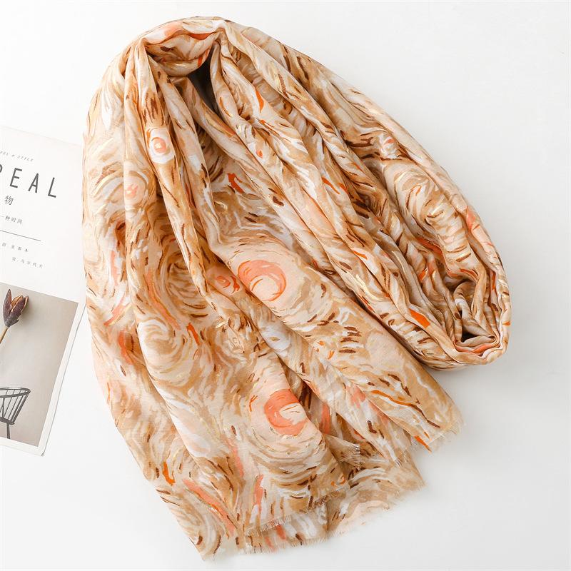 180*88cm Lightweight Scarves for Women Starry Sky Pattern Scarf Shawls Sunscreen Head Shawls Cotton Feeling Scarves and Wraps for Summer Shawl