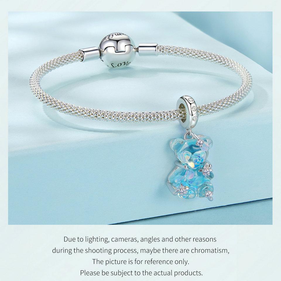 WOSTU Подвеска «Мечтательный медведь» из стерлингового серебра 925 пробы подходит для оригинального браслета «сделай сам», сказочный подарок для женщин, ювелирные украшения