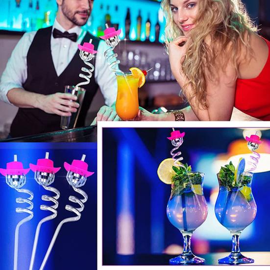 6Pcs/Set Disco Straws Disco Ball Distinctive Reflective Mirror Spiral Shape Disco Party Decorations Bachelorette Straws Cup Accessories