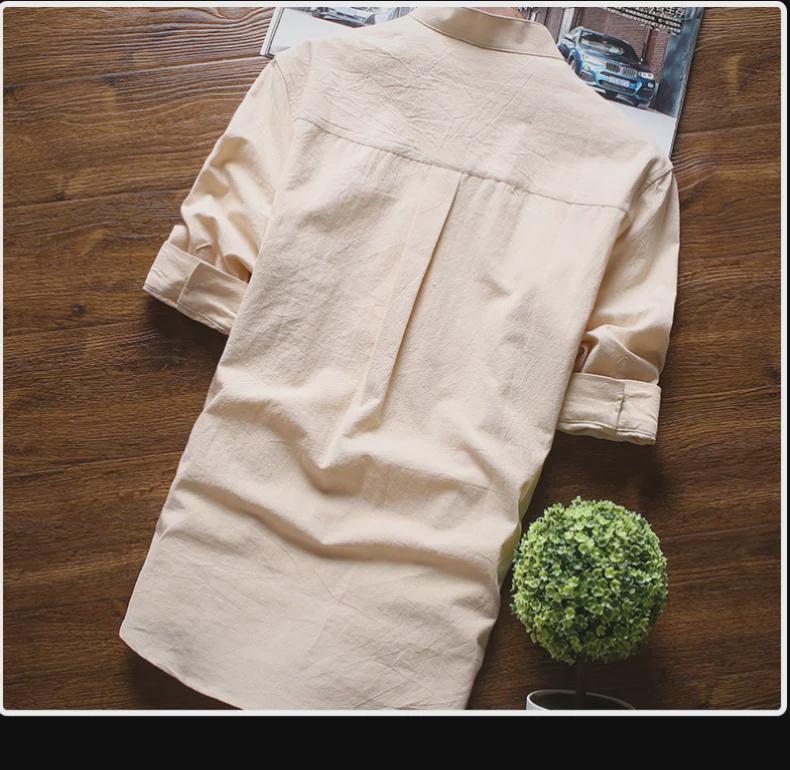 Летняя мужская рубашка из белого льна 2023 года — короткий рукав, красивый тренд