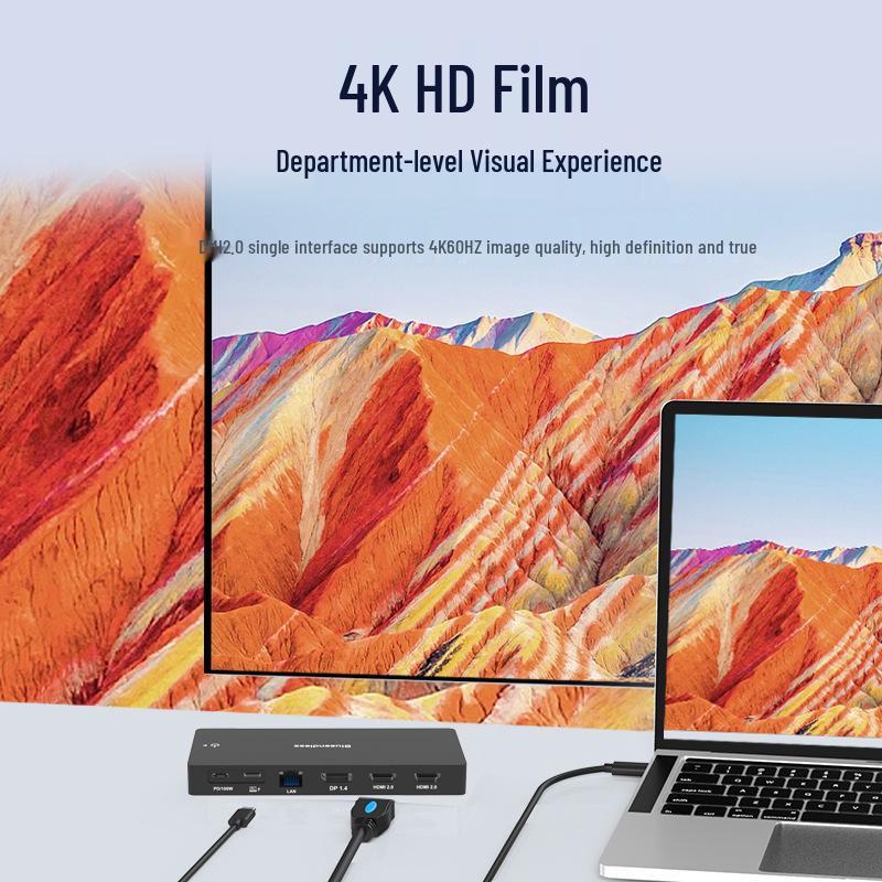 Док-станция USB-C: Двойной DP/HDMI, Четырехэкранный дисплей, Разветвитель USB 3.1, Порт Ethernet, Док-станция для расширения ноутбука