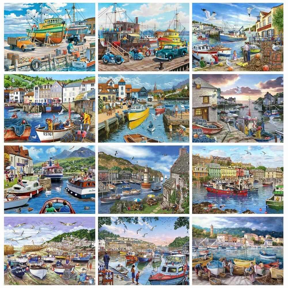Полный дрель 5d наборы алмазной живописи новые поступления прибрежный город вышивка крестом Алмазная мозаика украшение корабля для дома
