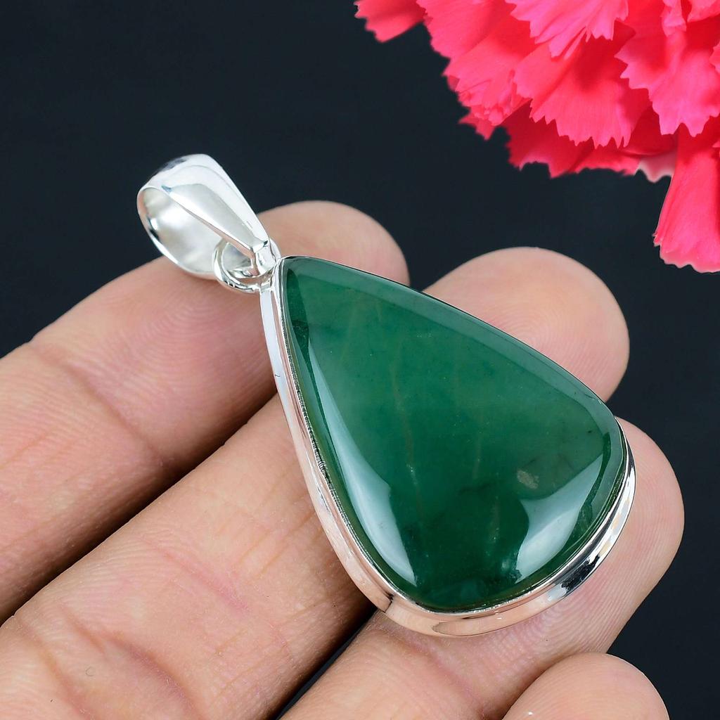 Нефритовый нефритовый кулон из драгоценного камня, твердый кулон из стерлингового серебра 925 пробы, ювелирный подарок для унисекс