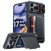 Чехол-кошелек для телефона iPhone 17 Pro Max с держателем для карт, сдвижной крышкой для камеры и подставкой - Черный