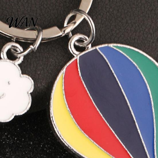 Alloy Keychain with Extension Chain Pendant Enamel Rainbow Hot Air Balloon Charm Key Oil Dripping Color Holder Smiling Cloud Decorative Backpack