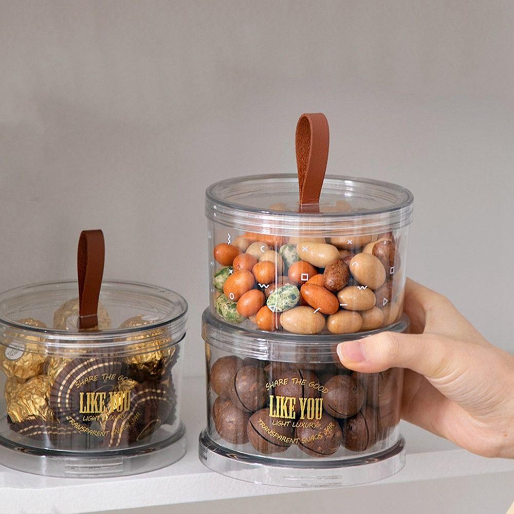Portable Plastic Food Storage Box Round Keep Fresh Cereal Grain Organizer Moisture-Proof with Lid Nut Coffee Bean Jar for Home