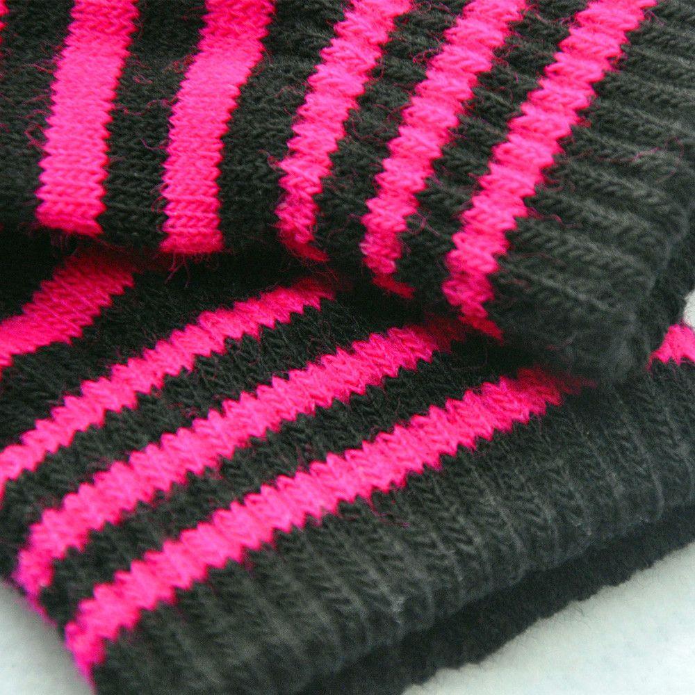 Unisex Warm Winter Fingerless Elastic Knitted Gloves Striped Knit Mittens Thicken