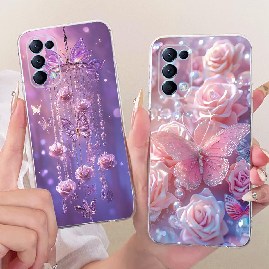 For Oppo Reno 5 Pro 5G Case CPH2201 Stylish Flowers Butterfly Painted Cover Soft Slim Phone Case For Oppo Reno 5 Reno5 Pro Shell