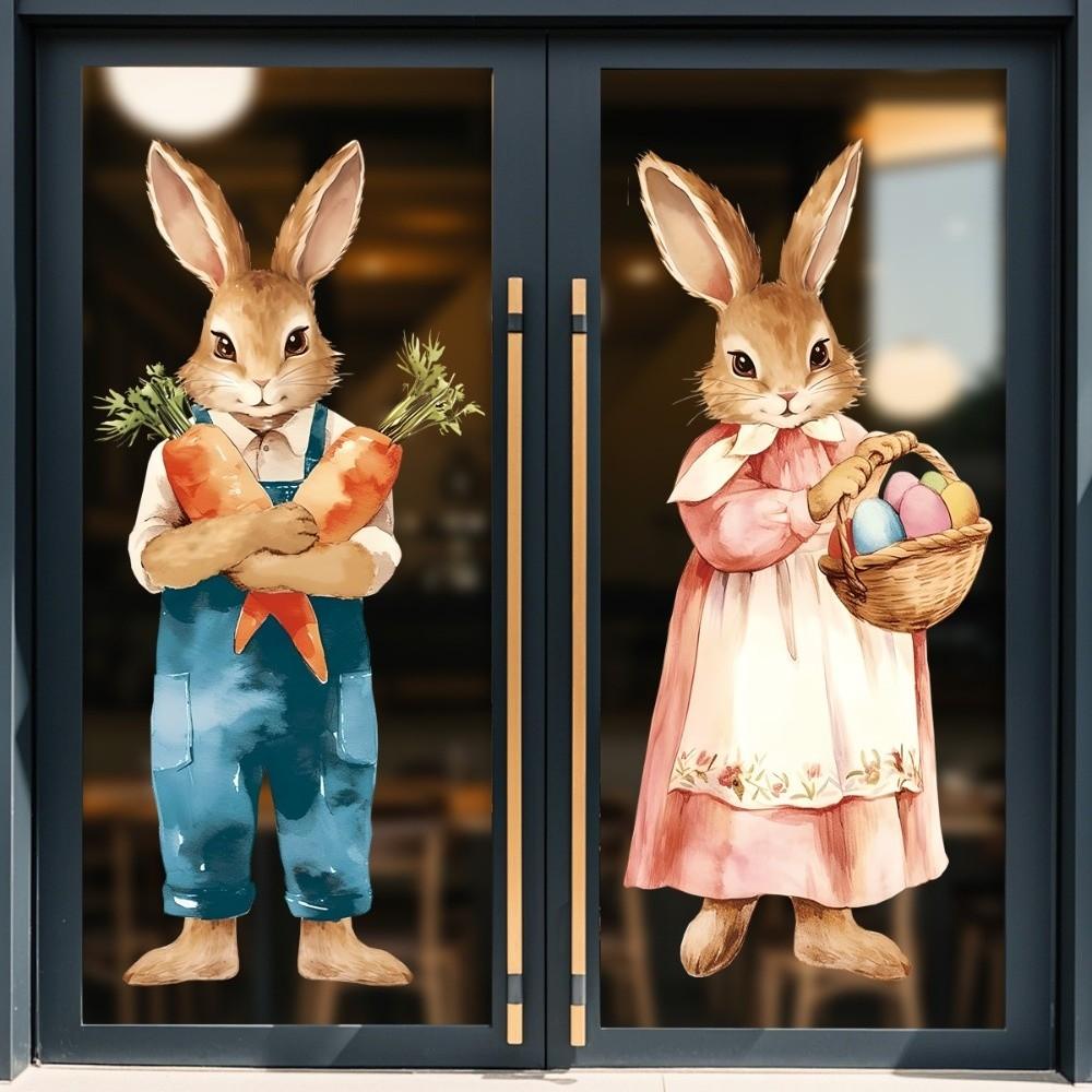 Waterproof Easter Door Stickers Creative Easter Bunny Static Cling Decal  Festive Decorations